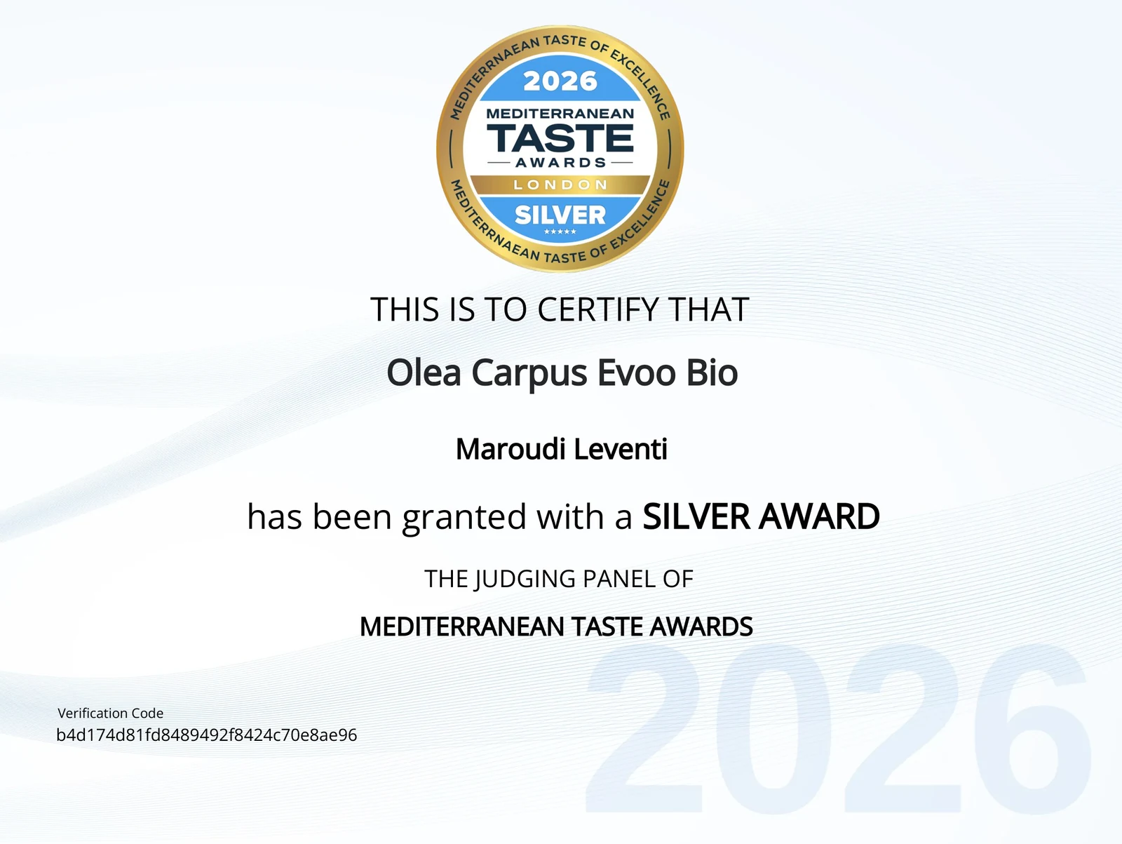 Mediterranean Taste Awards 2026 Silver Award για το Olea Carpus Classic Harvest
